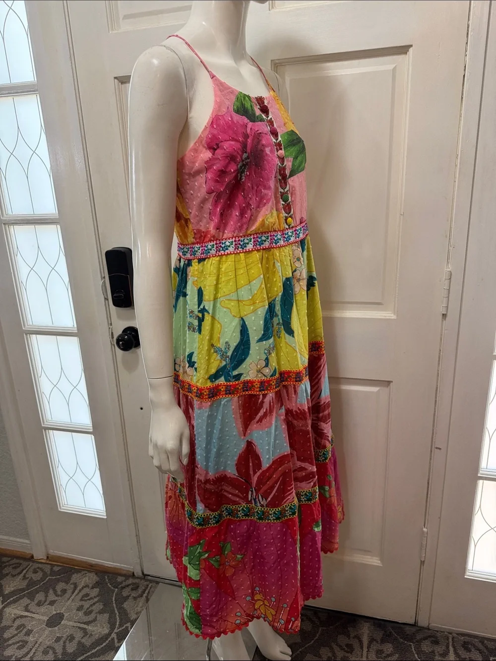 Farm Rio Tiered Cotton Tank Midi In Mixed Garden Floral Dress Size XSMALL - Picture 9 of 15